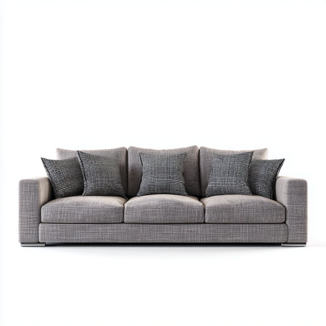 Canapé 3 places en tissu polyester gris avec coussins