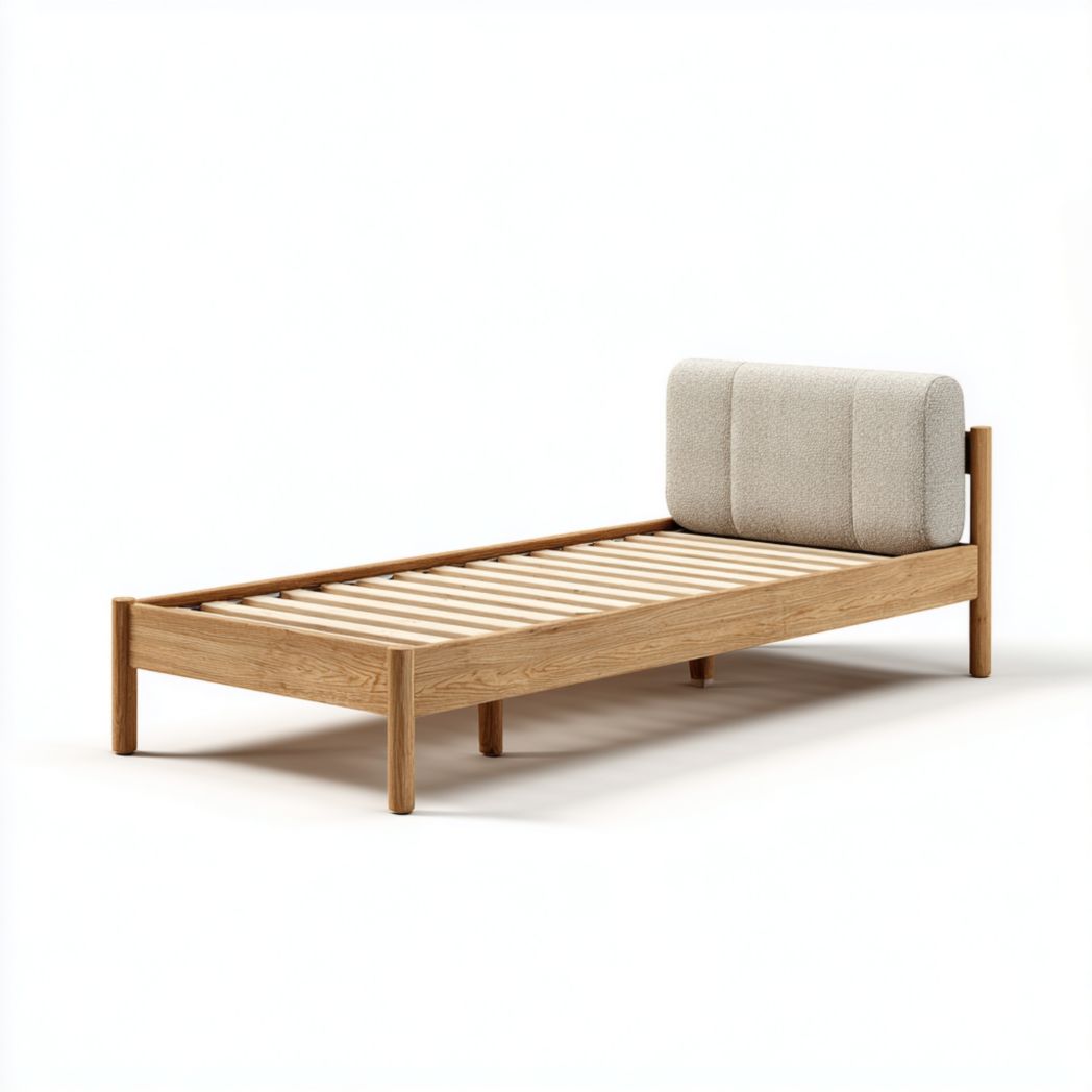 Lit simple en chêne avec tête de lit rembourrée en tissu-Mcg Furniture