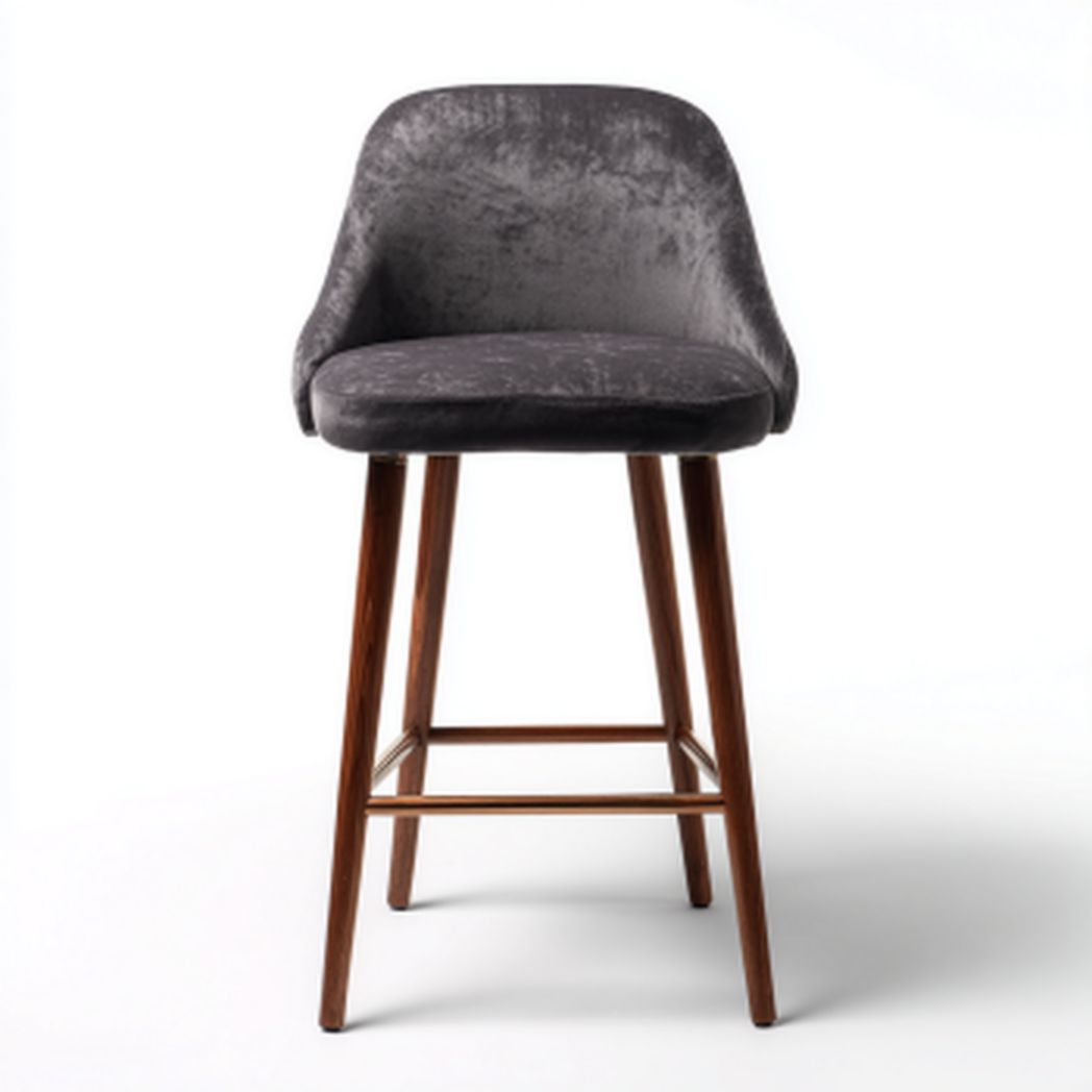 Chaise de bar en tissu gris avec pieds en bois noyer-Modern Europa