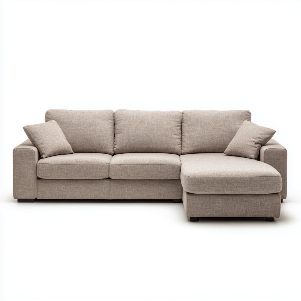 Canapé d’angle droit 3 places en tissu polyester beige-Modern Europa