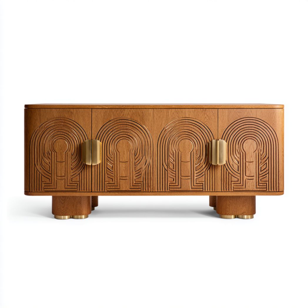 Meuble TV en chêne massif avec portes sculptées-Modern Europa