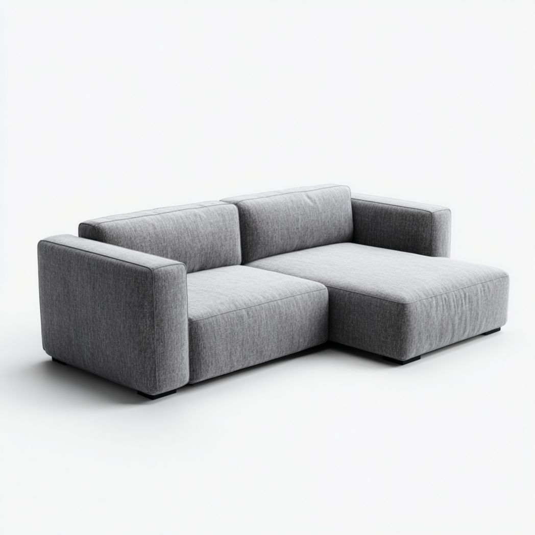 Canapé d’angle droit 3 places en tissu polyester gris