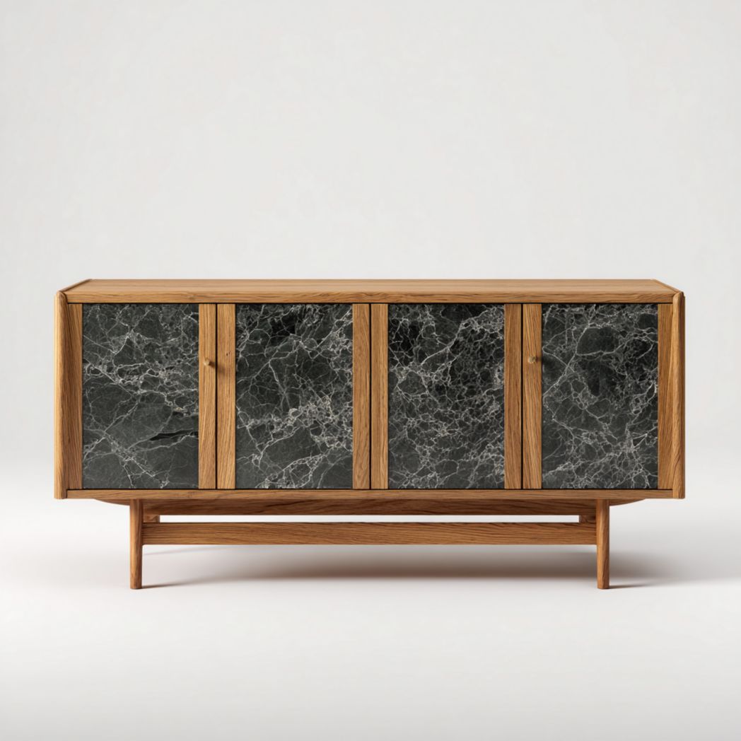 Buffet en chêne avec 4 portes finition marbre noir-Modern Europa